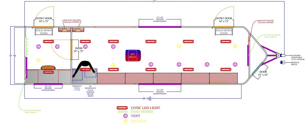 3037 CR Rear Office TRAILER V NOSE w. BENCH SEATS cropped